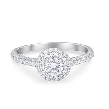 Vintage Style Halo Engagement Ring Simulated CZ 925 Sterling Silver
